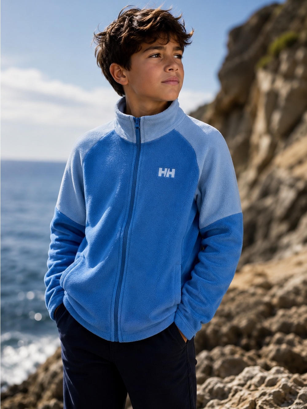 Youth Unisex Helly Hansen Two-Tone Blue Zipper Fleece Jacket size 14. Fits 12.